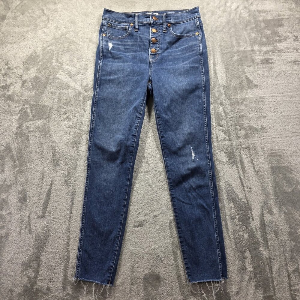 Madewell Jeans Womens 28 High Rise Skinny Distressed Button Fly Raw Hem Denim